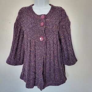 Dressbarn Woman 14/16 Purple Quarter Sleeve Cardigan Wool Blend Colorful Eyelash